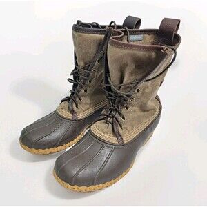 LL Bean Waxed Canvas Duck Boots Women's 8 Maine Hunting USA Lace Up Waterproof